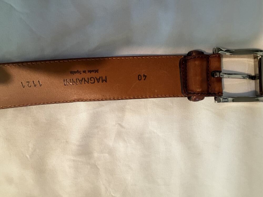Magnanni Brown Leather Belt Size 40 Made in Spain Silver Buckle Men’s Dress